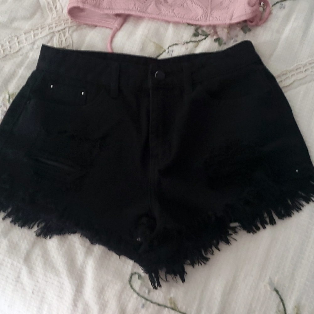 Shein Black Cut off shorts  Stylish Rips